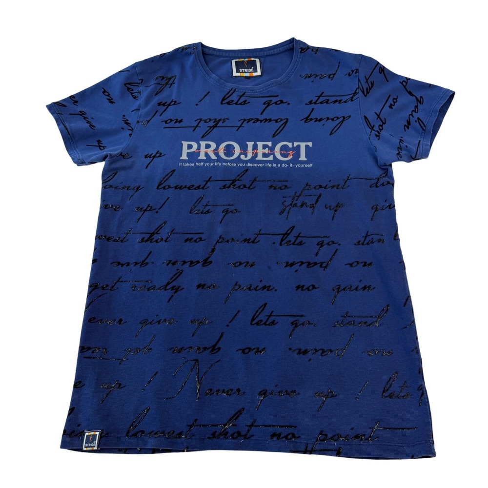 Stride Graphic T-Shirt Project Blue Waffle Knit Script Streetwear Y2K Mens XL